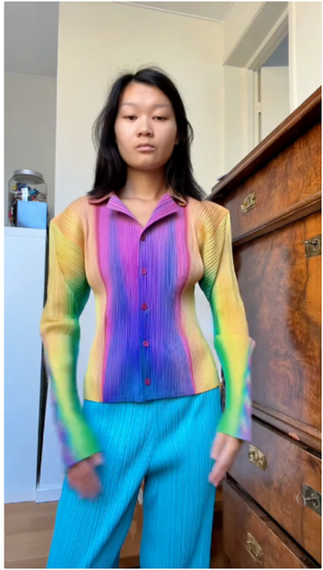 Colorful Gradient Knit  Pleated Set