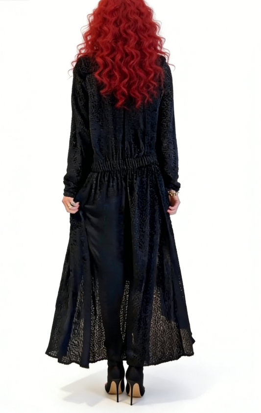 Black Textured Longline Coat