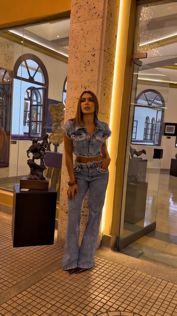 Rhinestone Detailing Denim Set