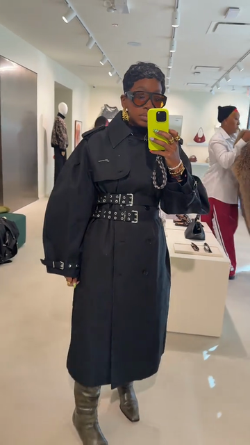 Black belted trench coat
