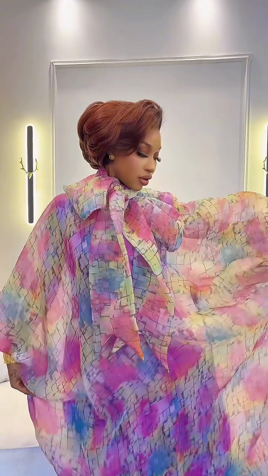 Tie-Dye Print Oversized Cape Maxi Dress