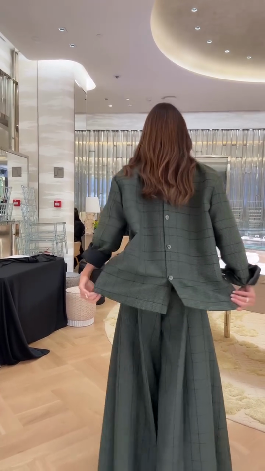 Green plaid two-piece suit
