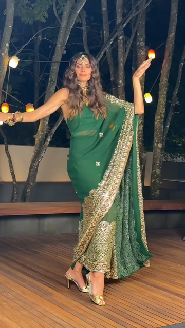 Emerald green embroidered sari