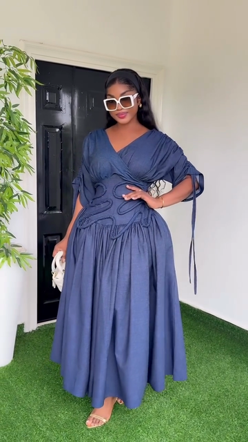 Denim blue fitted midi dress