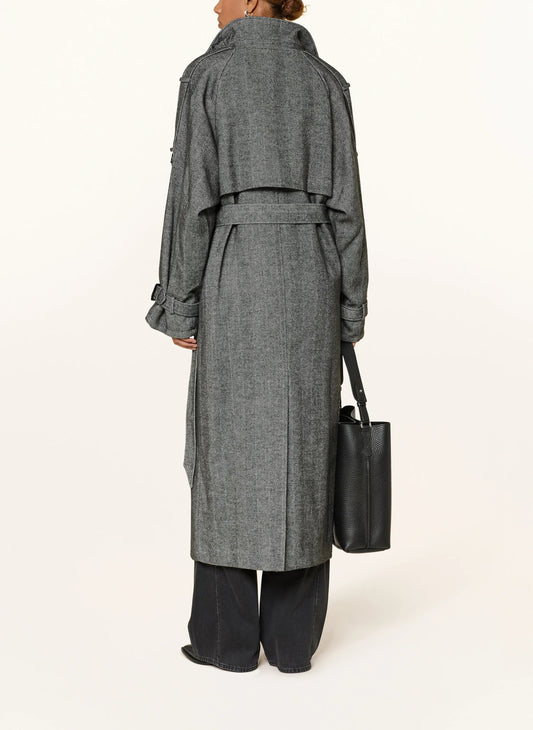Grey Herringbone Trench Coat