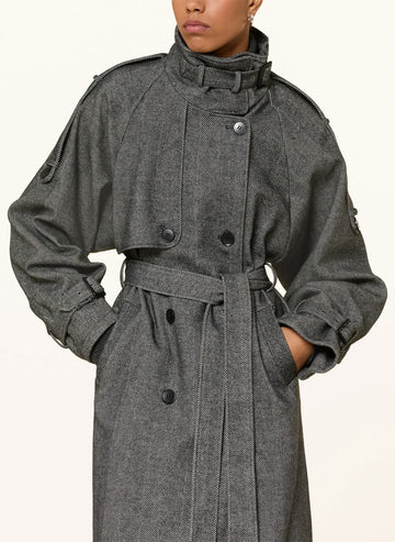 Grey Herringbone Trench Coat