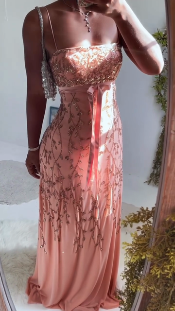 Light pink embellished long dress