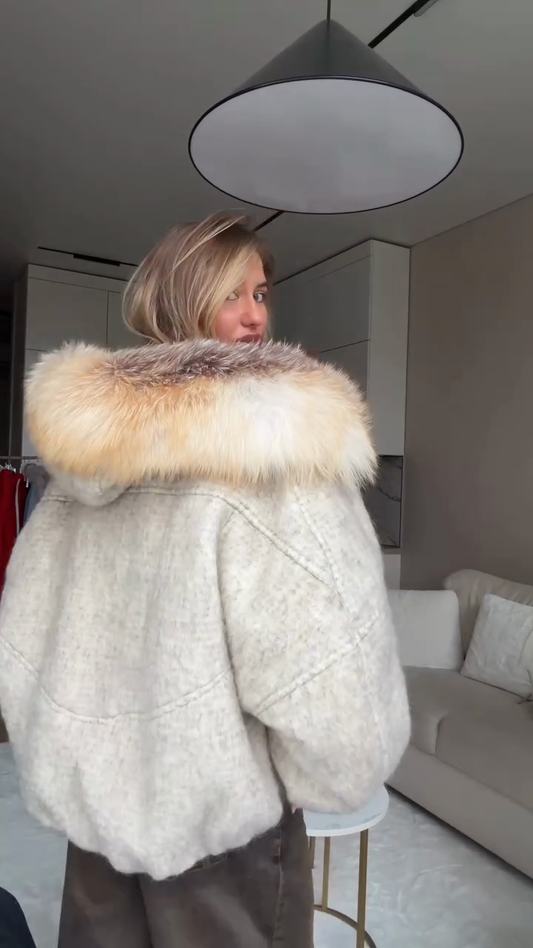 Beige oversized plush coat