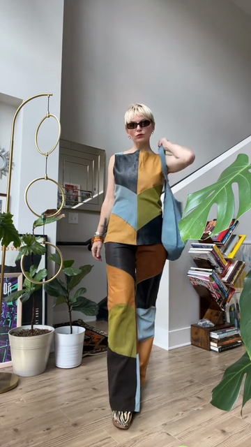 Two-piece leather patchwork set