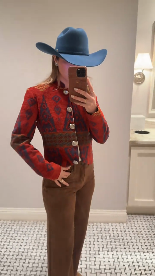 Retro Ethnic-Pattern Cropped Jacket