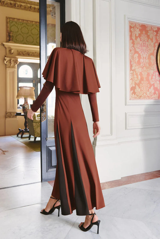V-Neck Cape-Sleeve Midi Dress