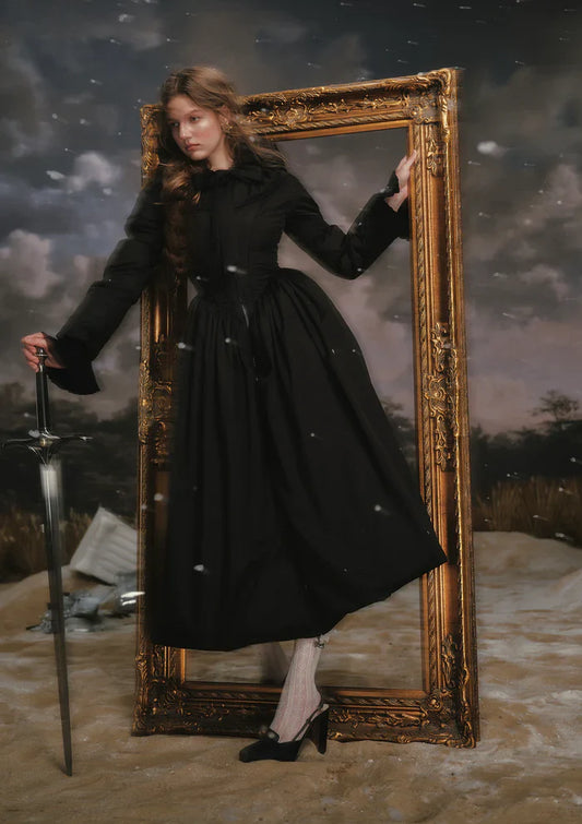 Retro-style hooded long coat