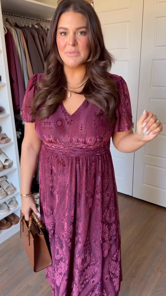 Burgundy textured long dress