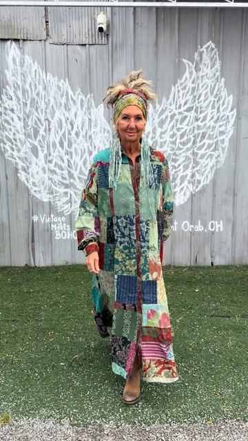 Multi-colored patchwork bohemian style maxi dress