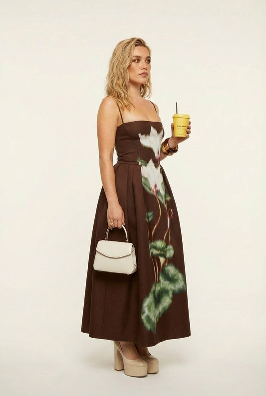 Women's Floral Print Spaghetti Strap Maxi Dress With Full Pleated Skirt