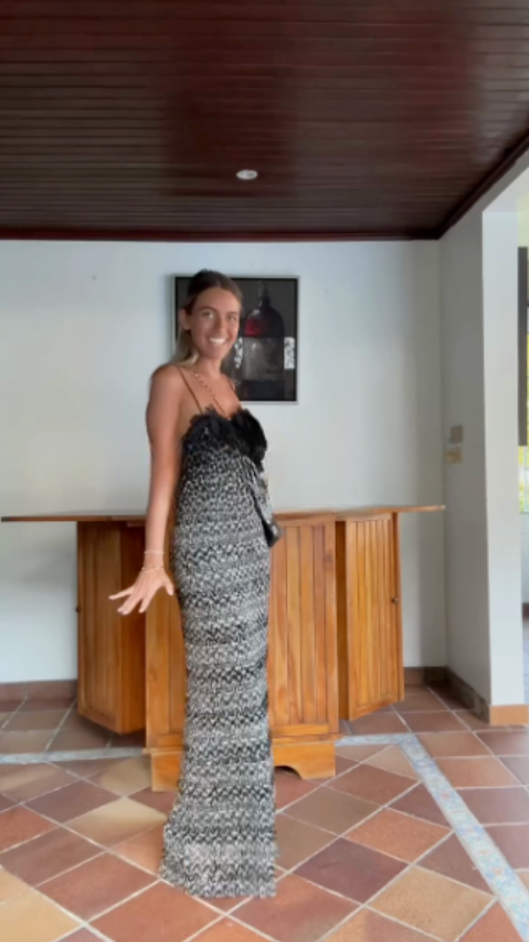 Black and white knitted long dress