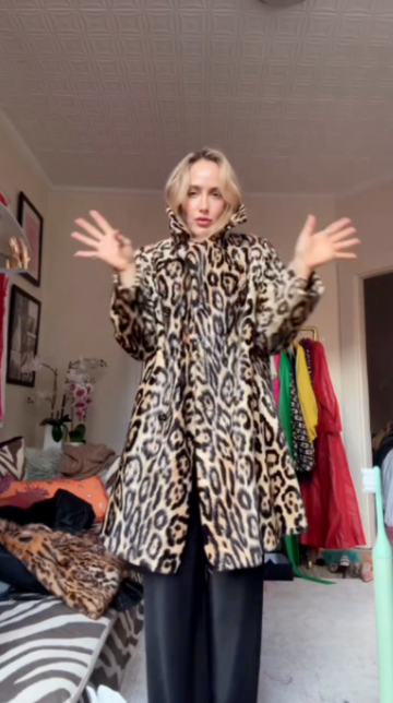 Leopard print faux fur coat