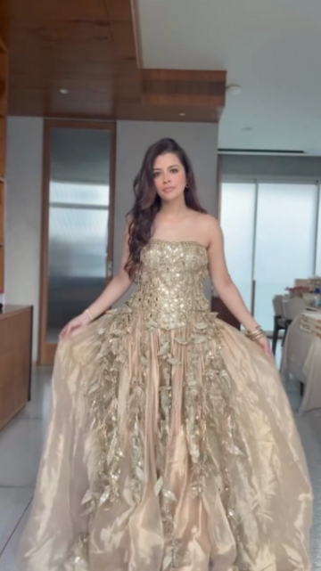 Gold-embellished strapless maxi dress