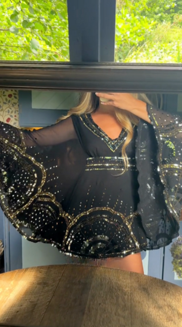 Black sequined V-neck mini dress
