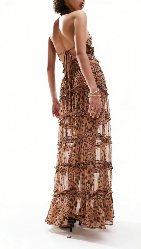 Leopard print tulle two-piece set