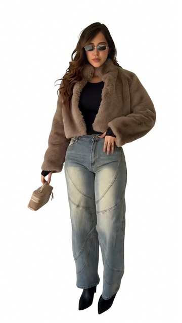 Light-colored washed patchwork wide-leg jeans