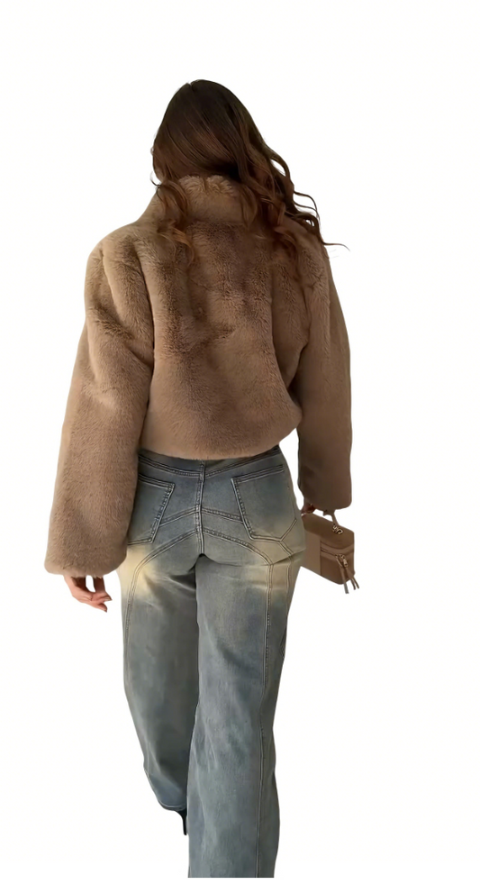 Light-colored washed patchwork wide-leg jeans