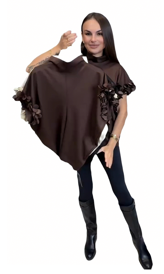 3D floral satin turtleneck top