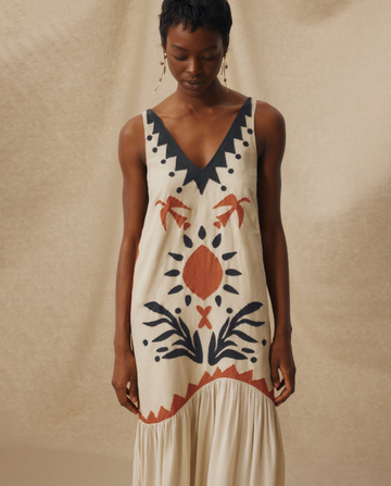 Bohemian print sleeveless midi dress