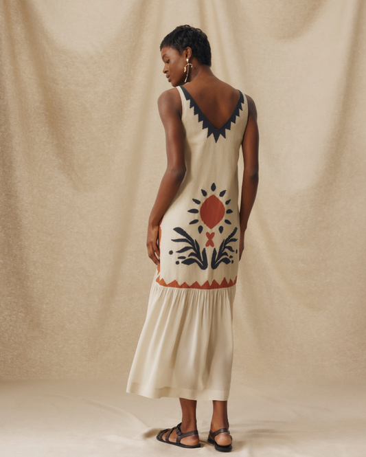 Bohemian print sleeveless midi dress