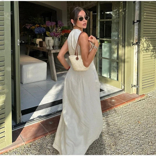 Sleeveless stand-up collar zipper midi dress