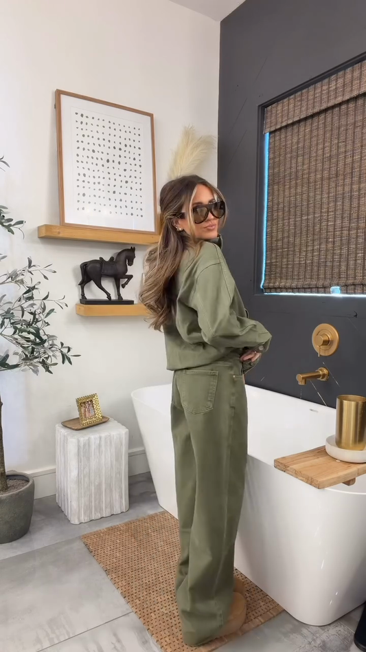 Olive green denim suit