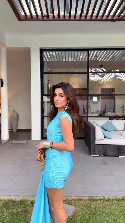Sky Blue Cutout Ruched Mini Dress
