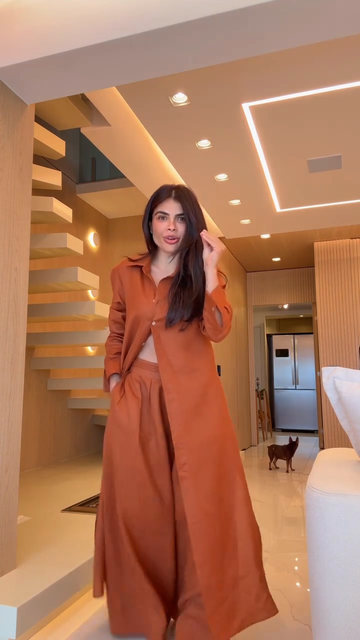 Long Shirt Wide   Leg Pants Set