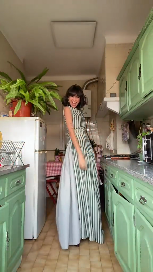 Sea green striped sleeveless maxi dress