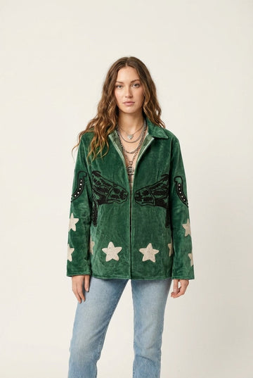 Women's Western Velvet Embroidered Jacket with Star Motif and Horse Detail