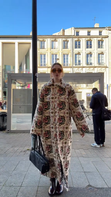 Oversized printed long coat