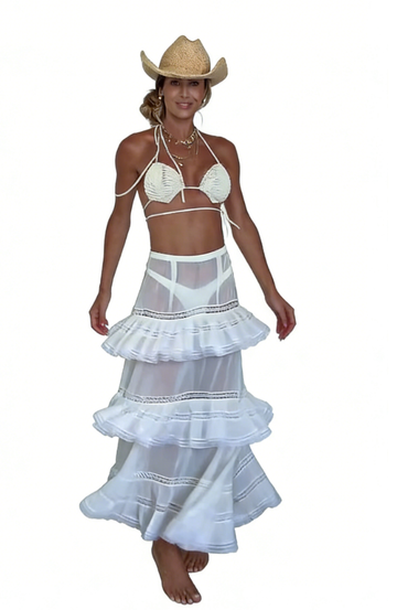 Crocheted Bikini Ruffle Three-Piece Set