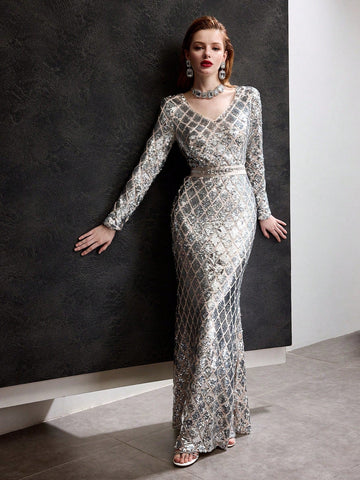 Silver sequined mermaid dress