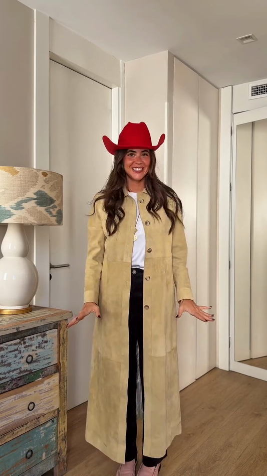 Beige suede long coat