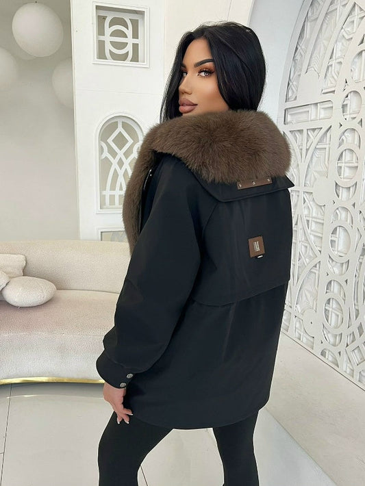 Faux fur collar practical parka