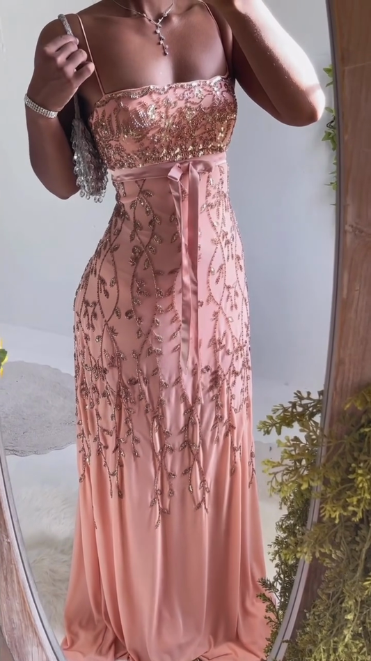 Light pink embellished long dress