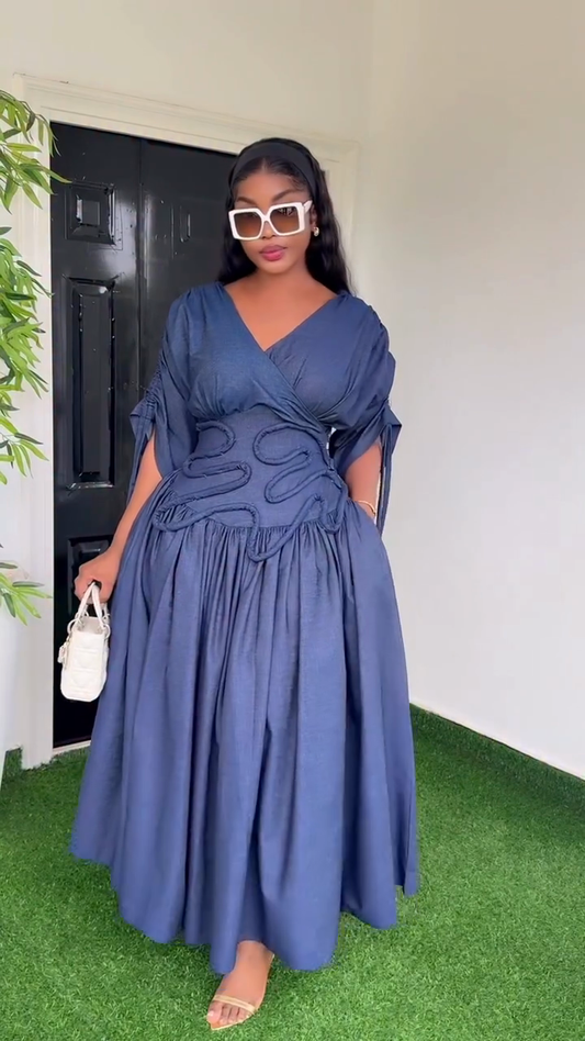 Denim blue fitted midi dress