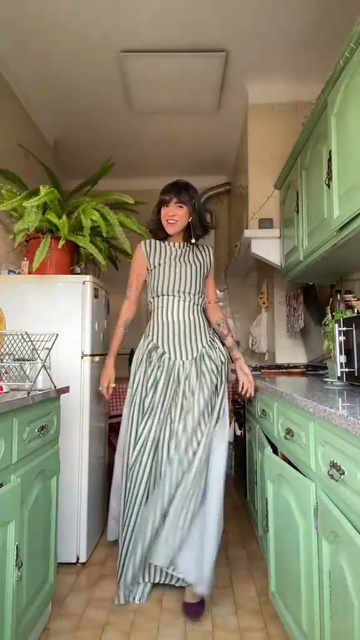 Sea green striped sleeveless maxi dress