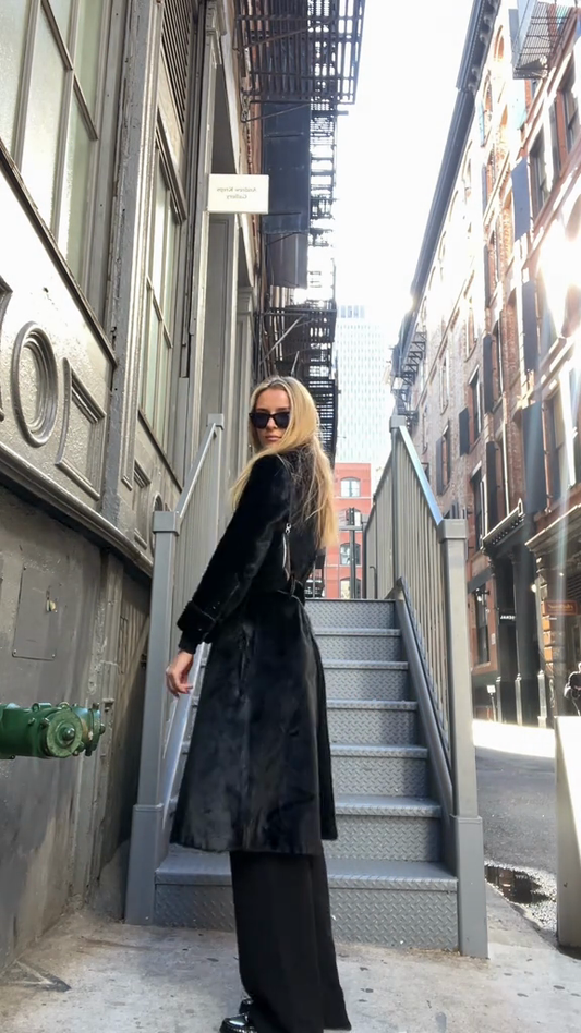 Black Faux Fur Trench Coat