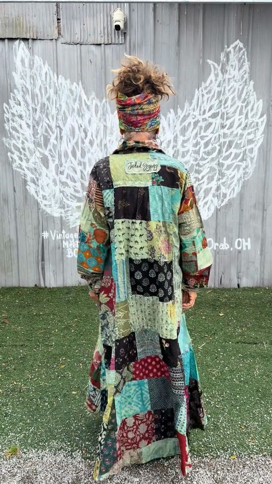 Multi-colored patchwork bohemian style maxi dress