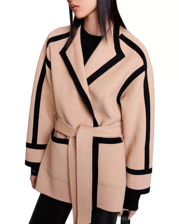 Beige lace-up wool coat