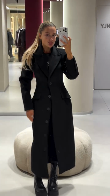 Black tailored wool maxi coat