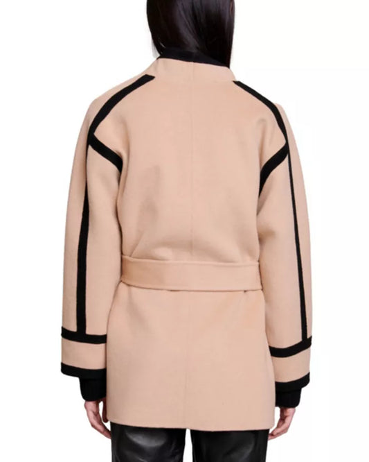 Beige lace-up wool coat