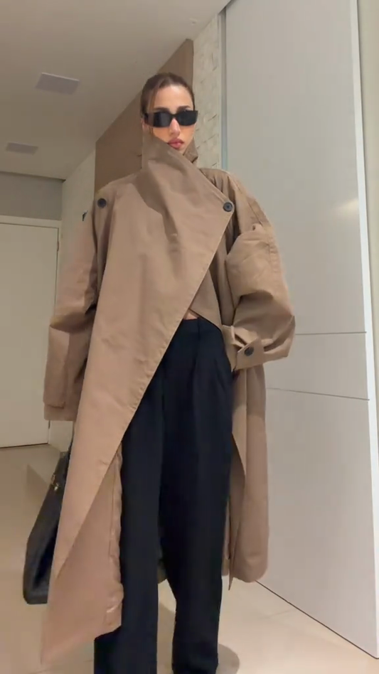Oversized Asymmetric Drape Trench Coat