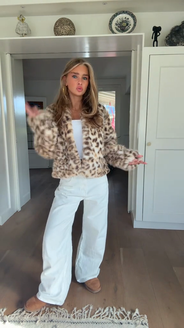 Leopard-print faux fur jacket